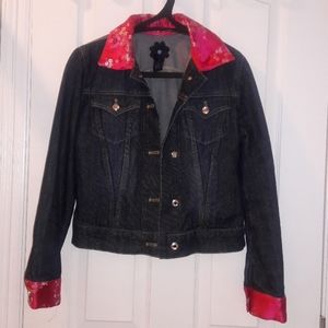 Jeans jacket with bling & hot pink satin detail